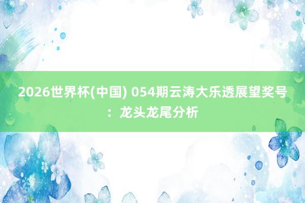2026世界杯(中国) 054期云涛大乐透展望奖号：龙头龙尾分析