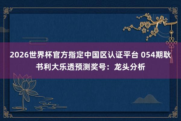 2026世界杯官方指定中国区认证平台 054期耿书利大乐透预测奖号：龙头分析