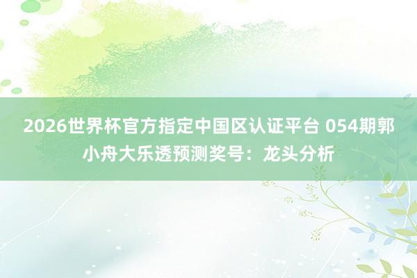 2026世界杯官方指定中国区认证平台 054期郭小舟大乐透预测奖号：龙头分析
