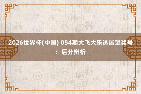 2026世界杯(中国) 054期大飞大乐透展望奖号：后分辩析