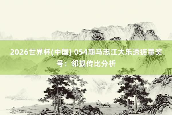2026世界杯(中国) 054期马志江大乐透掂量奖号：邻孤传比分析