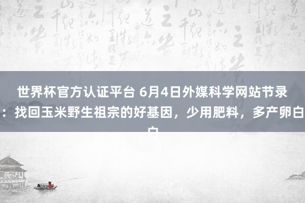 世界杯官方认证平台 6月4日外媒科学网站节录：找回玉米野生祖宗的好基因，少用肥料