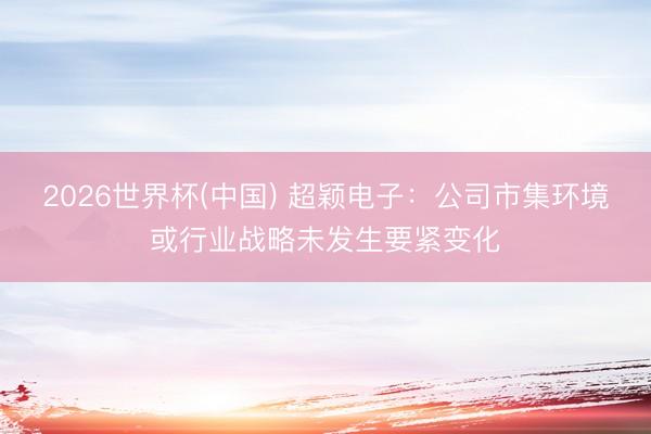 2026世界杯(中国) 超颖电子:公司市集环境或行业战略未发生要紧变化